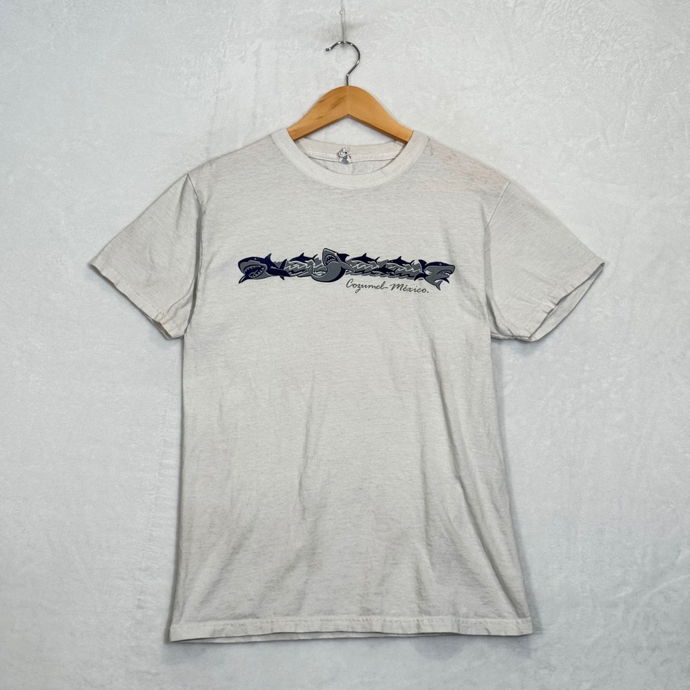 Alstyle White Cozumel Mexico Shark Graphic T-Shirt Small